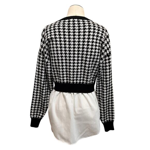 Joie Womens Houndstooth Black & White Knit Layered Twofer Sweater Blouse Sz M - Picture 5 of 11
